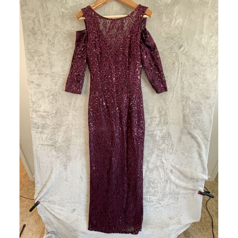 Blu Sage Mother of the Bride Dress Size 8 Red Wine Wedding Cold‎ Shoulder Sequin